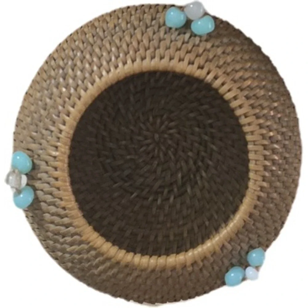 Vintage Chinese Wedding Gift Baskets Set 3 Woven Bamboo Tassels Beads Coins Boho